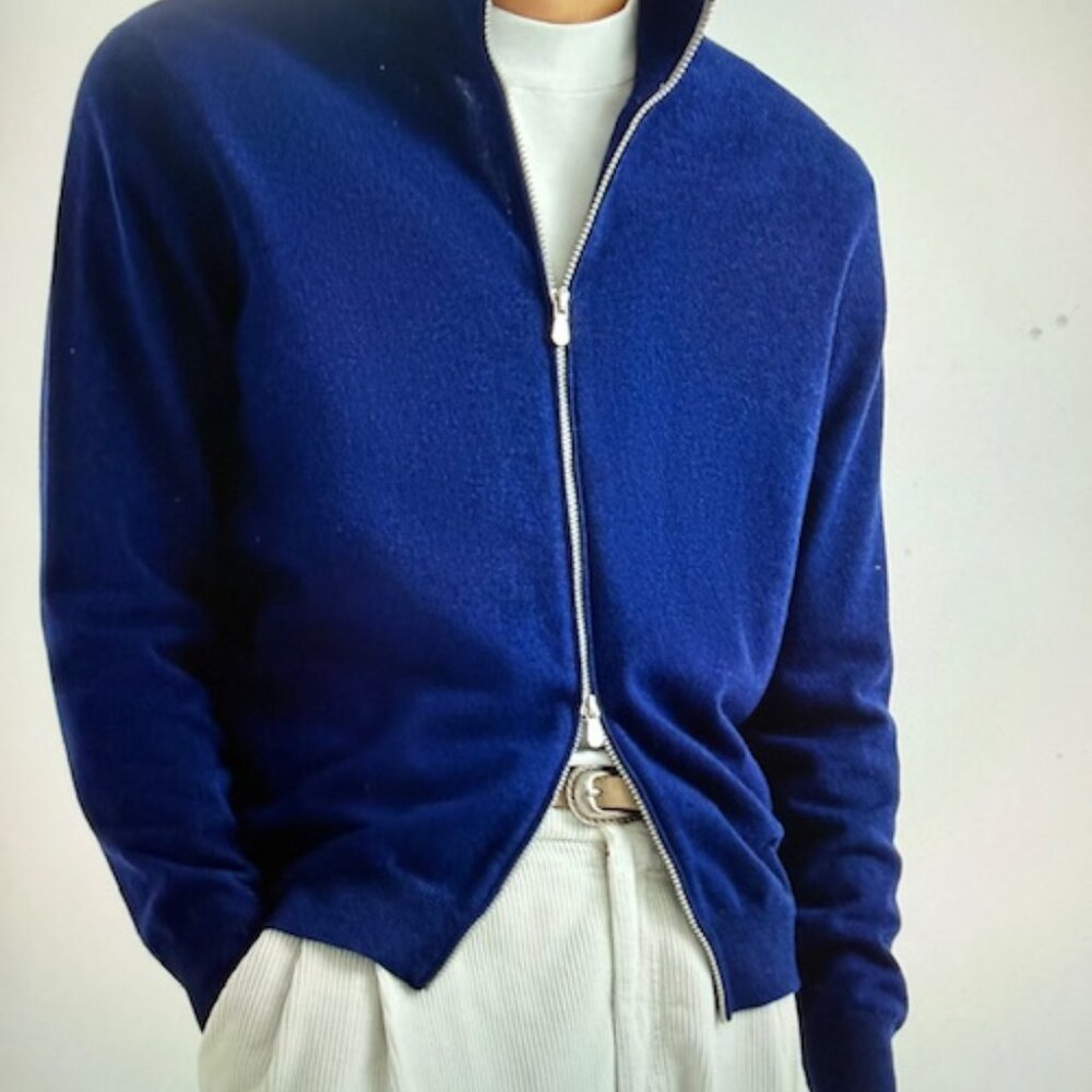 Brunello Cucinelli Full Zip Cashmere Sweater Azure Blue, SZ 50 EU, Med. $2000 RT - Picture 9 of 12